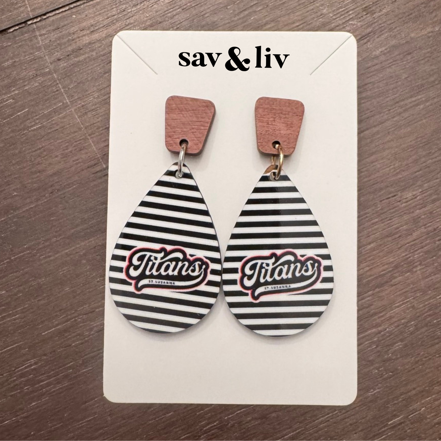 Titans Black and White Stripe Teardrop Earrings