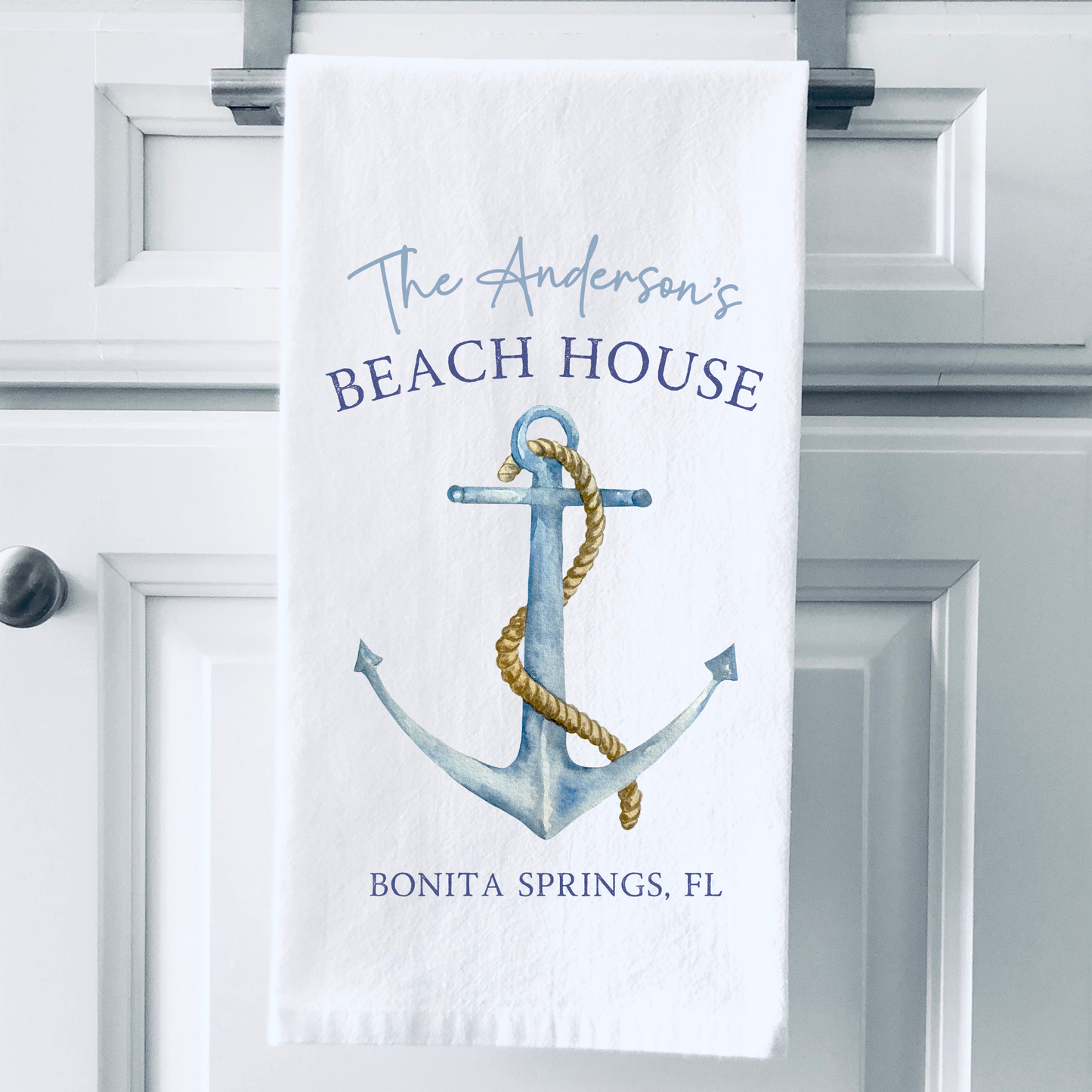 Anchors Away Beach House Personalized Towel