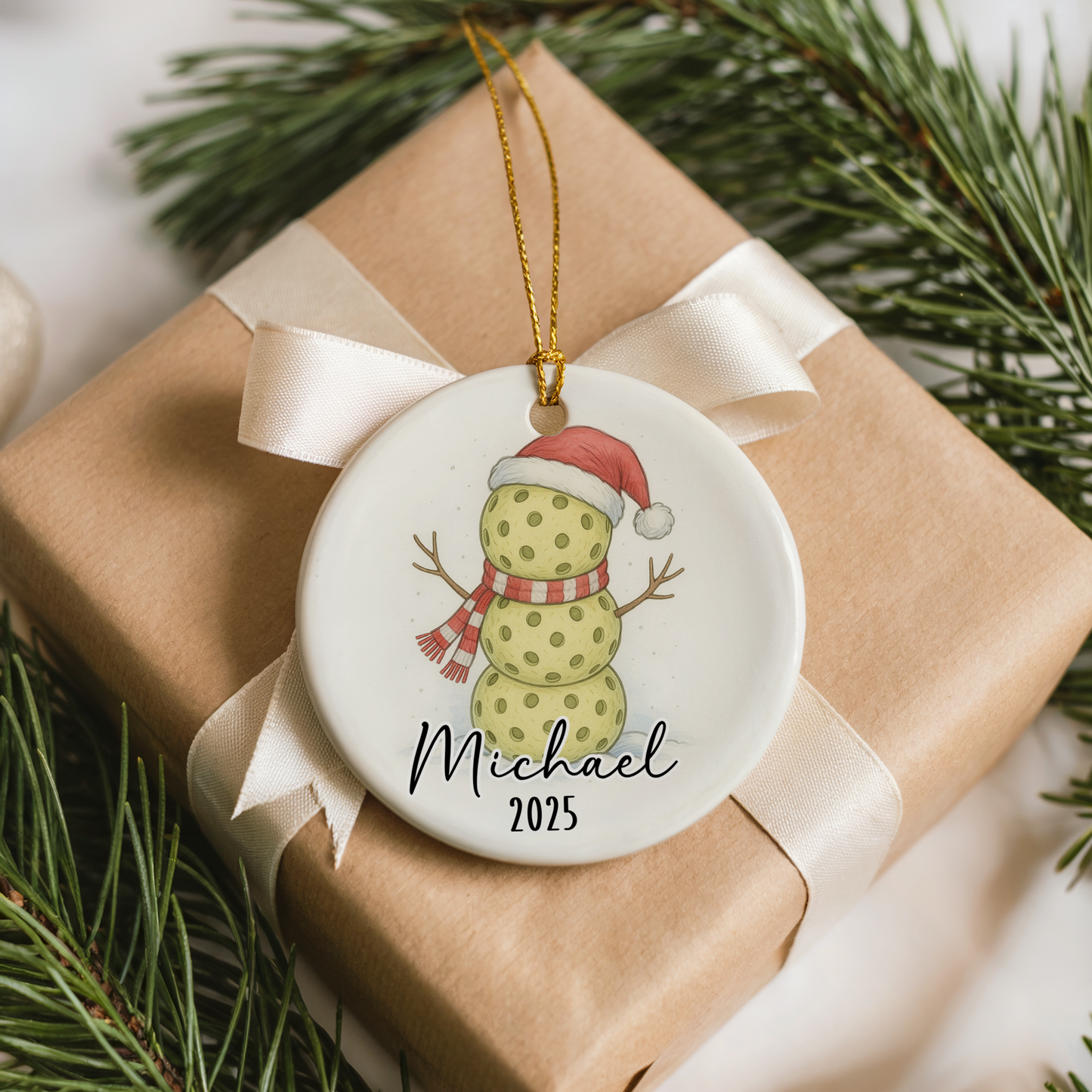 Pickleball Snowman Ornament