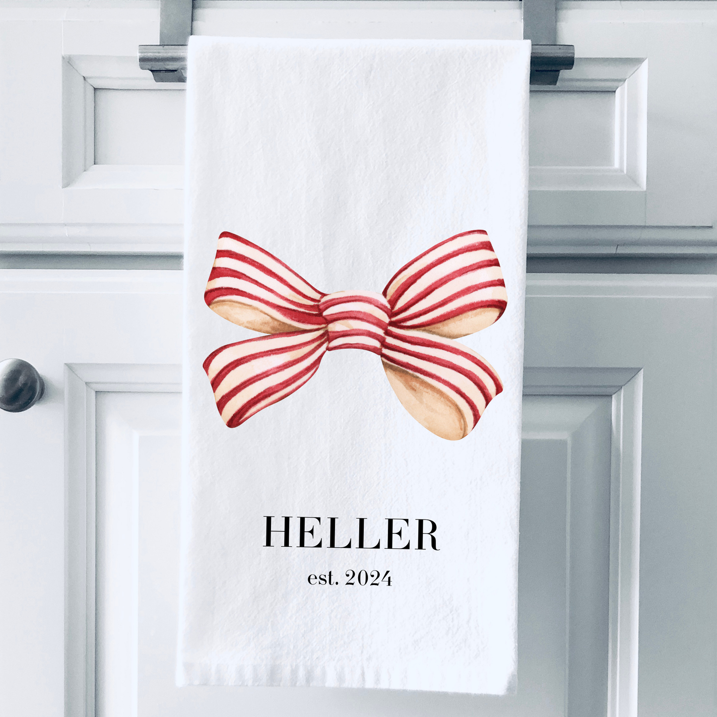 Red & White Bow Personalized Towel