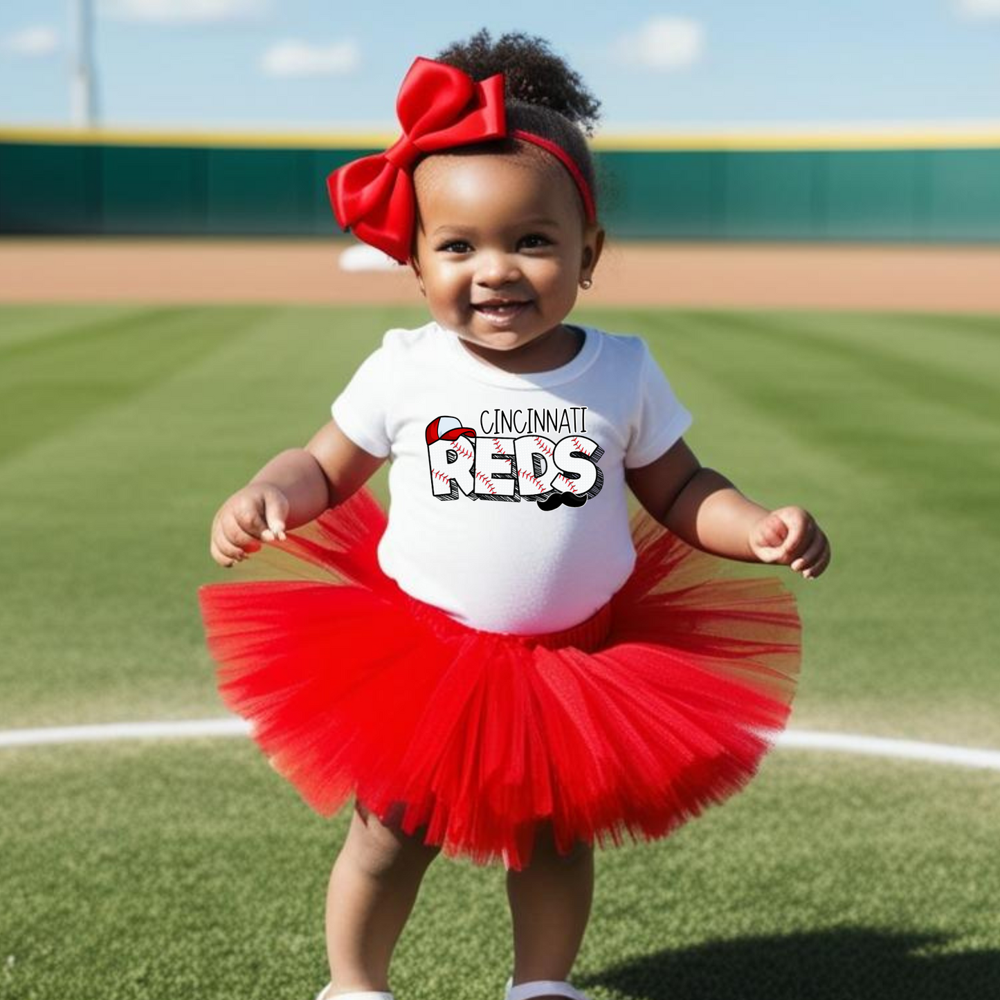 Reds Baseball Letters Onesie