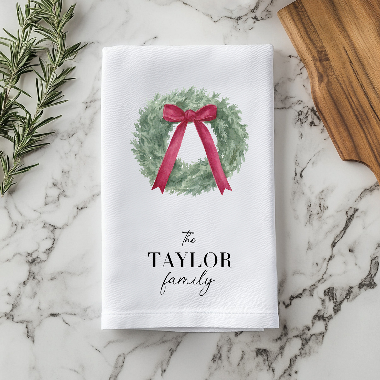 Holiday Wreath Family Personalized Towel
