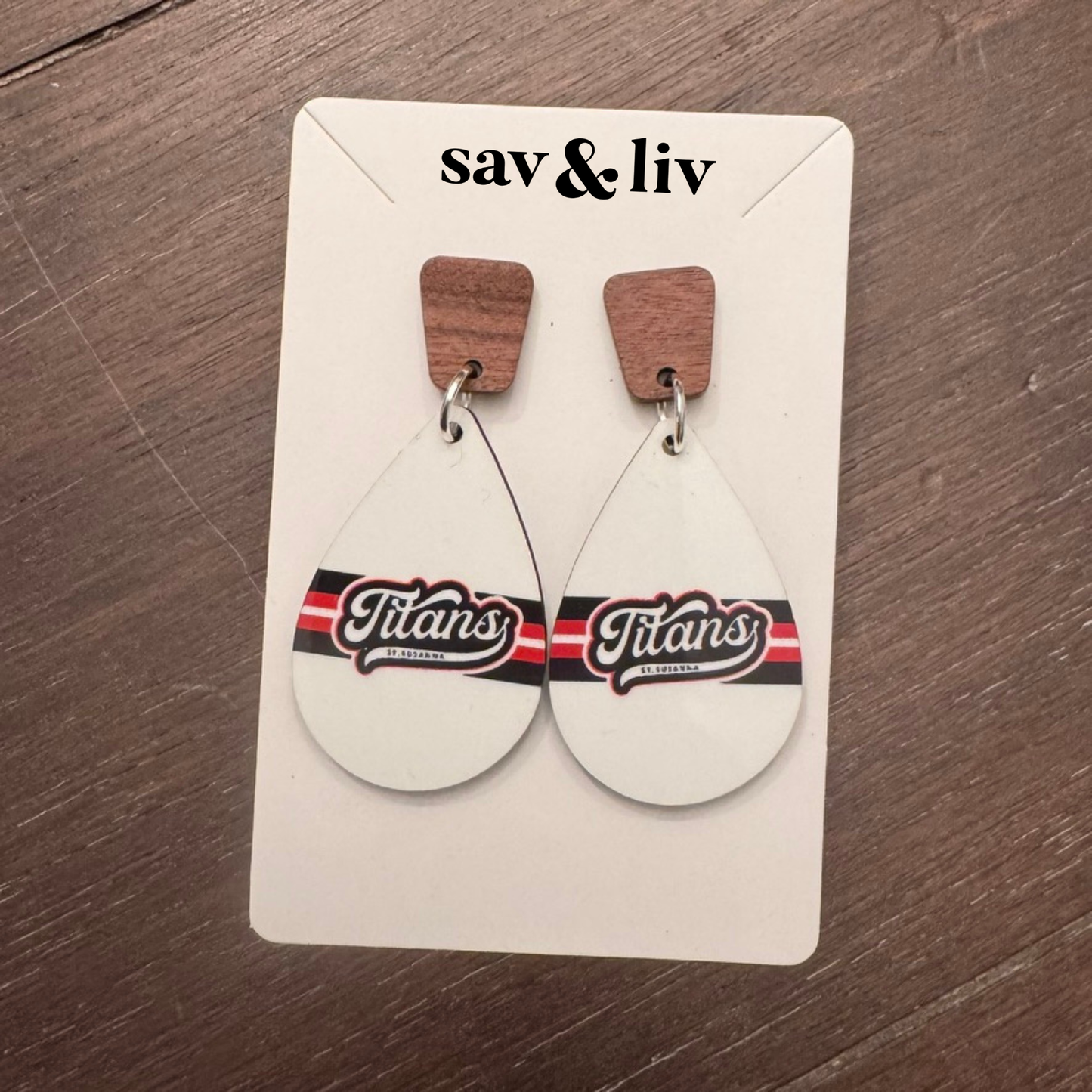 Titans White Stripe Teardrop Earrings