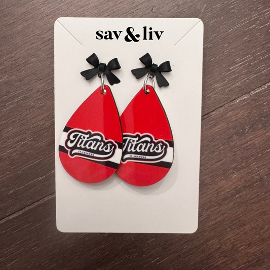 Titans Red Stripe Teardrop Earrings