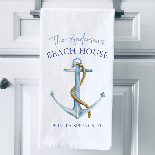 Anchors Away Beach House Personalized Towel