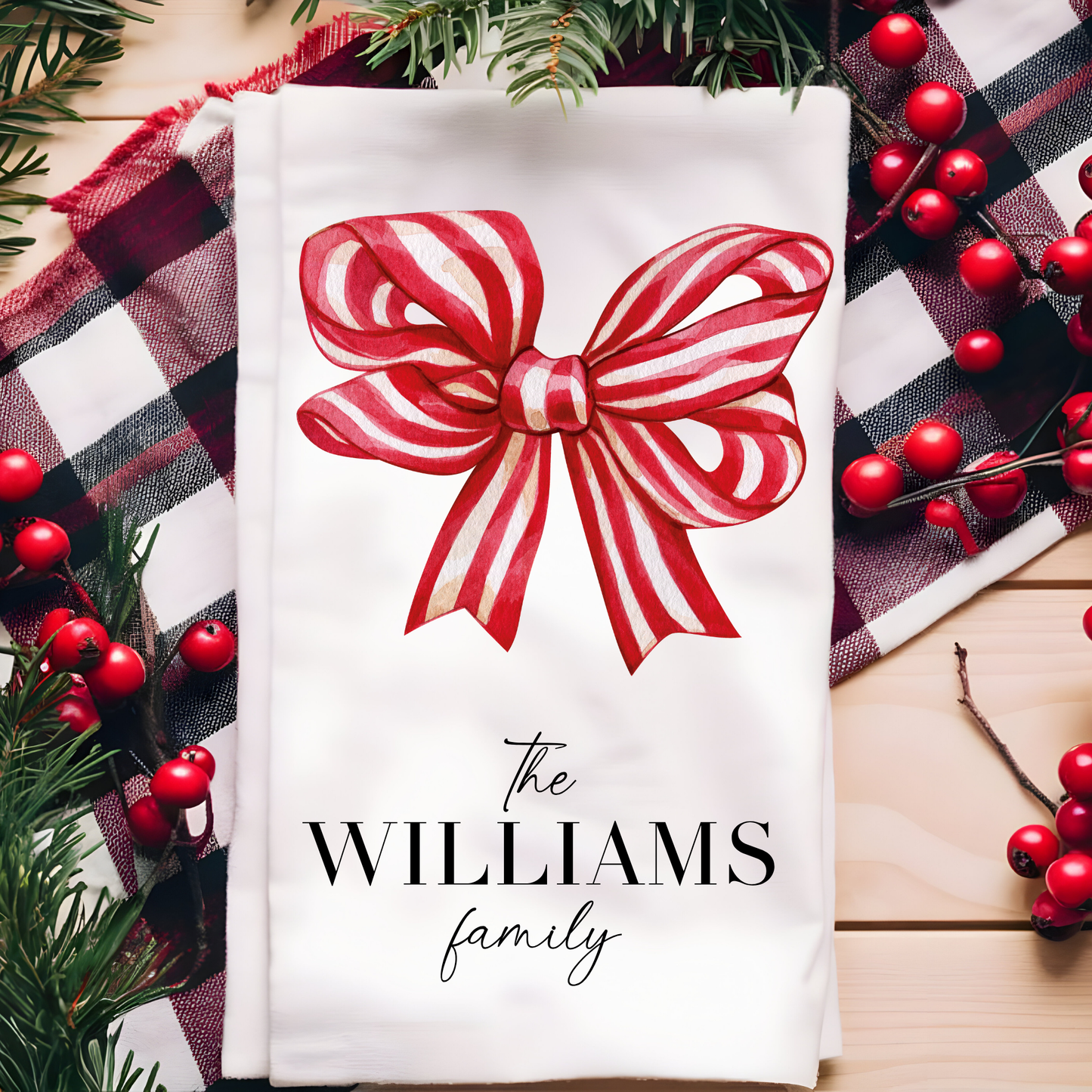 Red & White Bow Personalized Towel