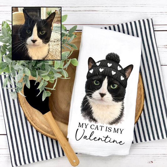 CUSTOM! My Cat is My Valentine Decorative Towel