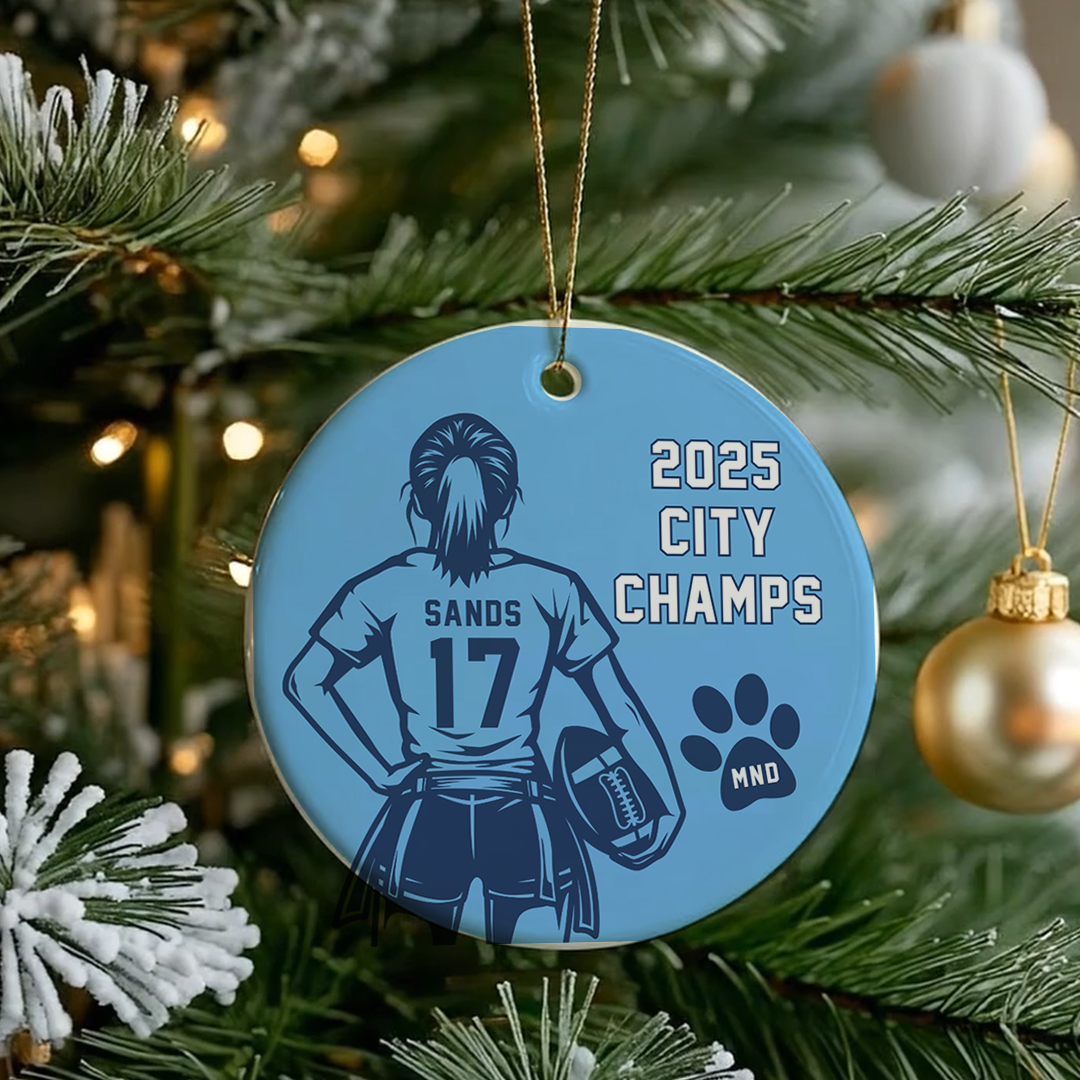 MND Flag Football Ornament with Ribbon & Bead