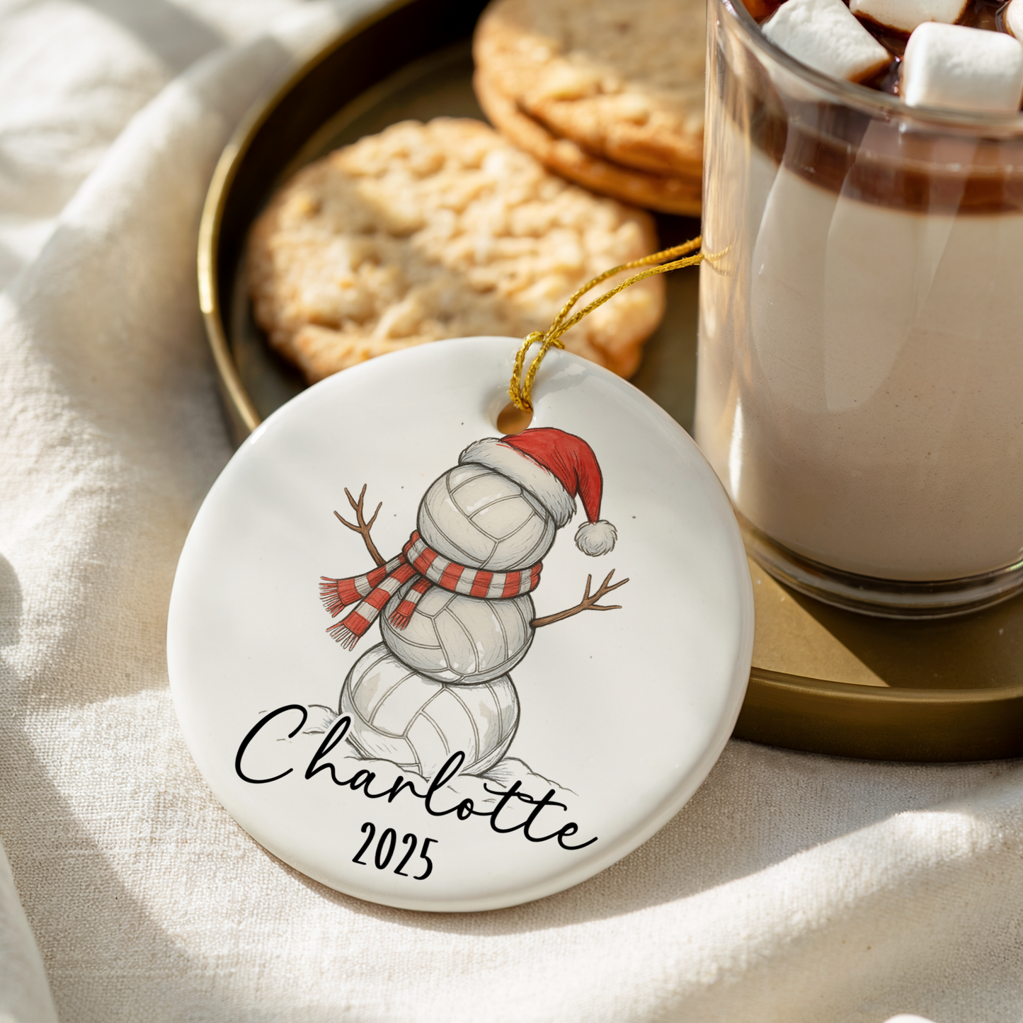 Volleyball Snowman Red & White Ornament