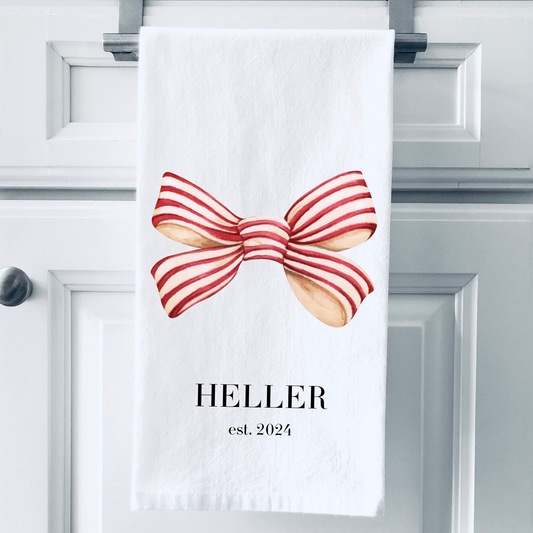 Red & White Bow Personalized Towel