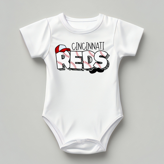 Reds Baseball Letters Onesie