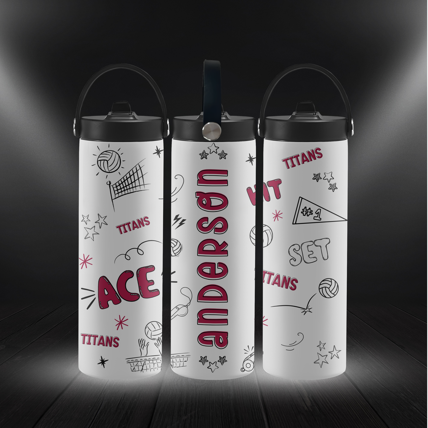VOLLEYBALL—PERSONALIZED — Titans "Doodle" WATER BOTTLE