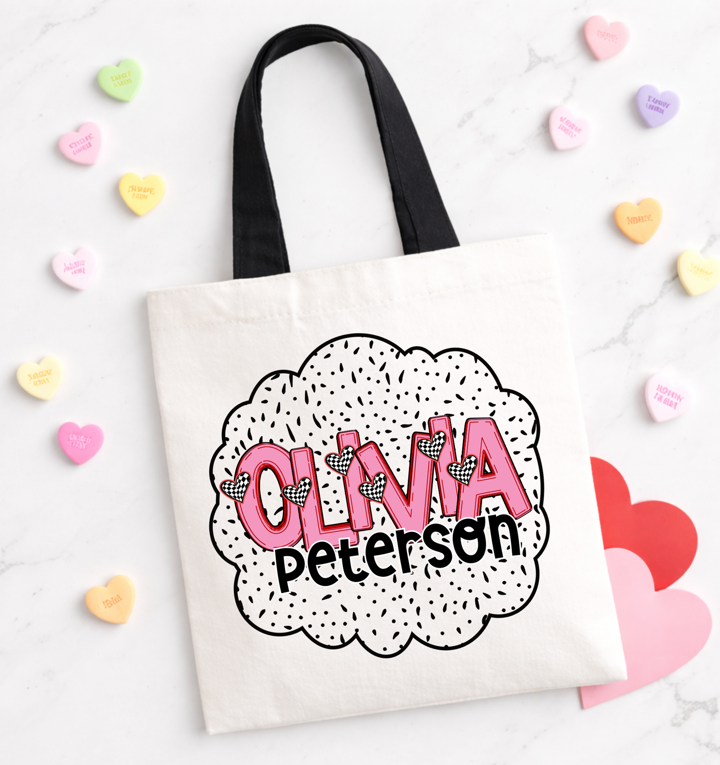 Personalized Small Valentine Tote - Dots