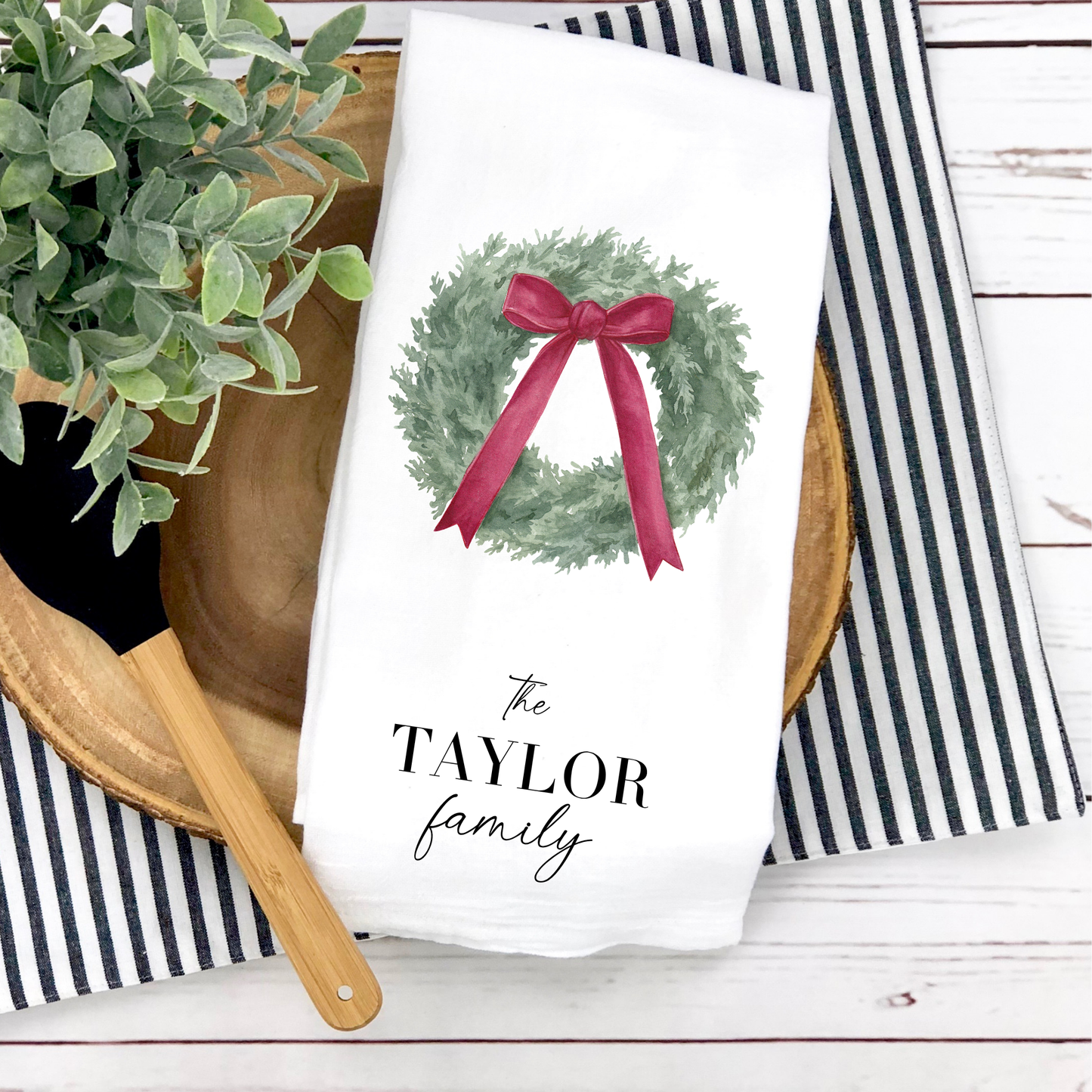 Holiday Wreath Family Personalized Towel
